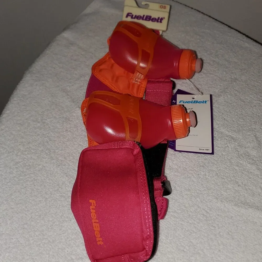FuelBelt Helium H2O Hydration Running Belt 2 Bottles Pouch Adjustable OS Pink